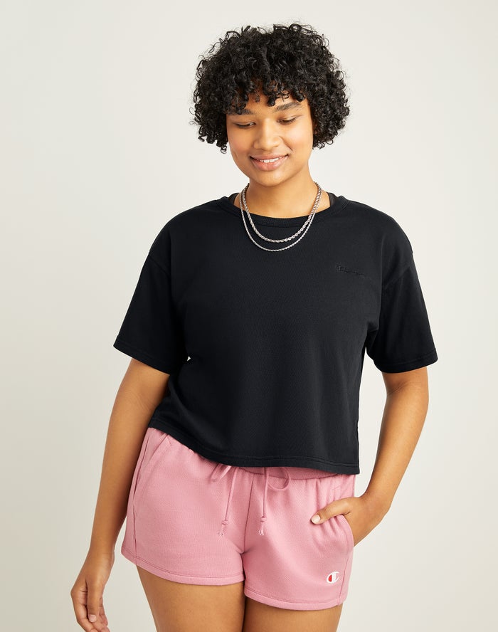 Champion Dame T-Shirts Sort - Lightweight Cropped - Danmark OVA-873926